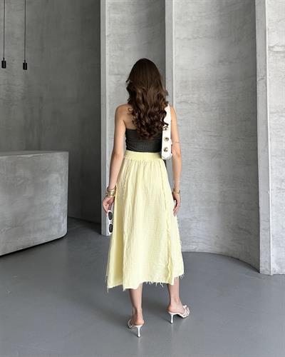 TERS DİKİŞ DETAYLI UZUN ETEK - SARI