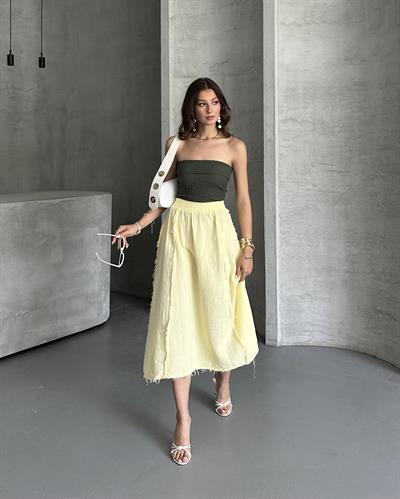 TERS DİKİŞ DETAYLI UZUN ETEK - SARI