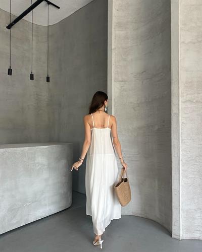 UZUN ASKILI ELBİSE - BEYAZ