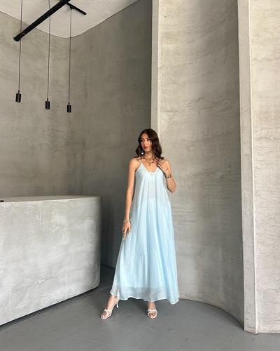 UZUN ASKILI ELBİSE - MAVİ