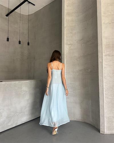 UZUN ASKILI ELBİSE - MAVİ