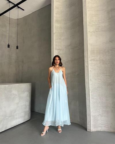 UZUN ASKILI ELBİSE - MAVİ