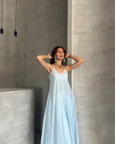 UZUN ASKILI ELBİSE - MAVİ