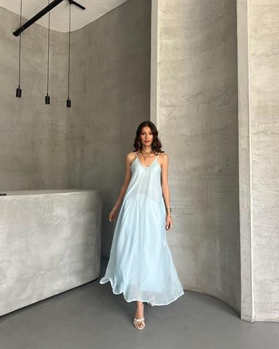 UZUN ASKILI ELBİSE - MAVİ