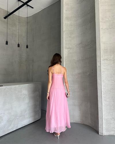 UZUN ASKILI ELBİSE - PEMBE