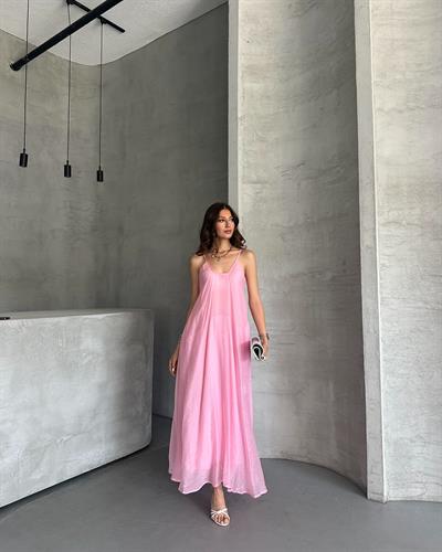 UZUN ASKILI ELBİSE - PEMBE
