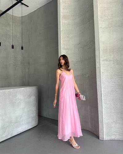 UZUN ASKILI ELBİSE - PEMBE