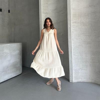 UZUN MÜSLİM ELBİSE - BEJ 