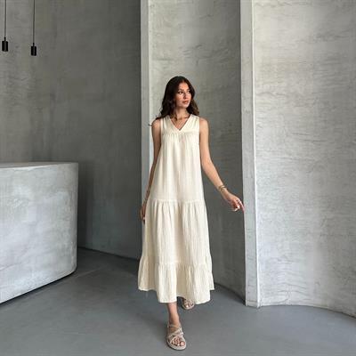 UZUN MÜSLİM ELBİSE - BEJ 