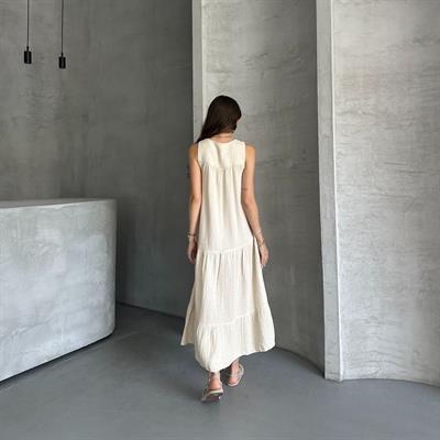 UZUN MÜSLİM ELBİSE - BEJ 