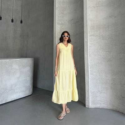 UZUN MÜSLİM ELBİSE - SARI 