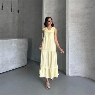 UZUN MÜSLİM ELBİSE - SARI 