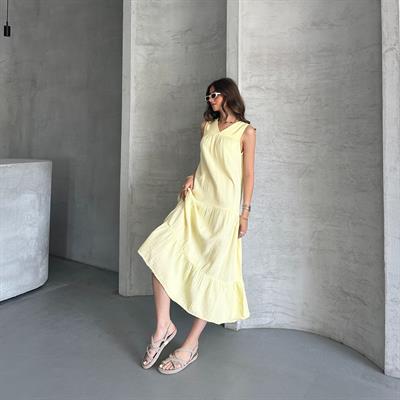 UZUN MÜSLİM ELBİSE - SARI 