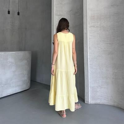 UZUN MÜSLİM ELBİSE - SARI 