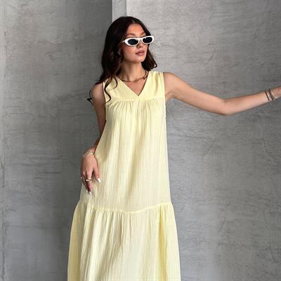 UZUN MÜSLİM ELBİSE - SARI 