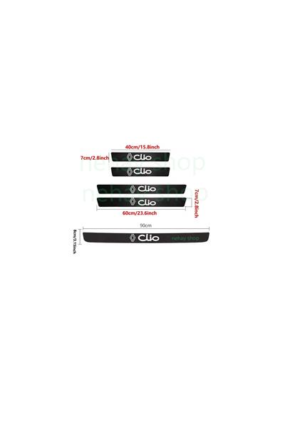 Clio Yeni Logo İçin ÖZEL uyumlu Oto Kapı eşikleri Sticker Karbon 5 Adet