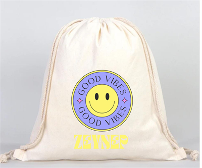 Retro Smiley Tasarımlı İsme Özel Ham Bez Çanta