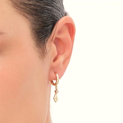 14 Ayar Lumi Geometrik Sallantılı Altın Küpe