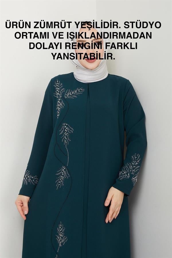 Büyük Beden Yaprak Taşlı Anne Elbisesi En7008
