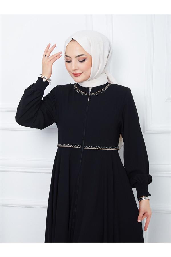Gündelik Hac Ve Umrelik Nakışlı Mevlana Ferace -siyah