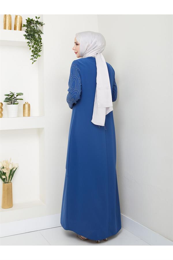 Kolları Taşlı Büyük Beden Anne Elbisesi