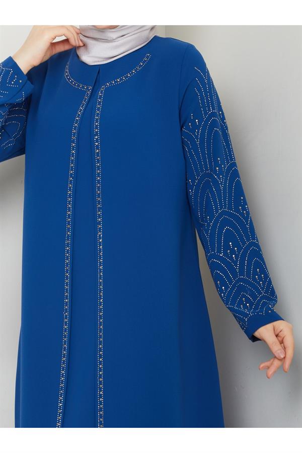 Kolları Taşlı Büyük Beden Anne Elbisesi