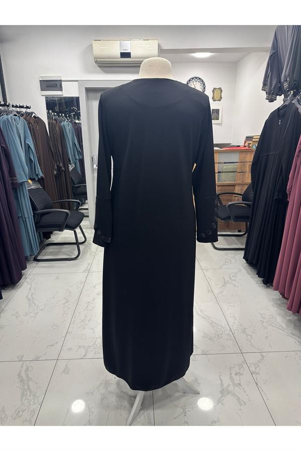 KOLU LAZER KESİMLİ TAŞLI ATLAS KUMAŞ KIŞLIK FERACE
