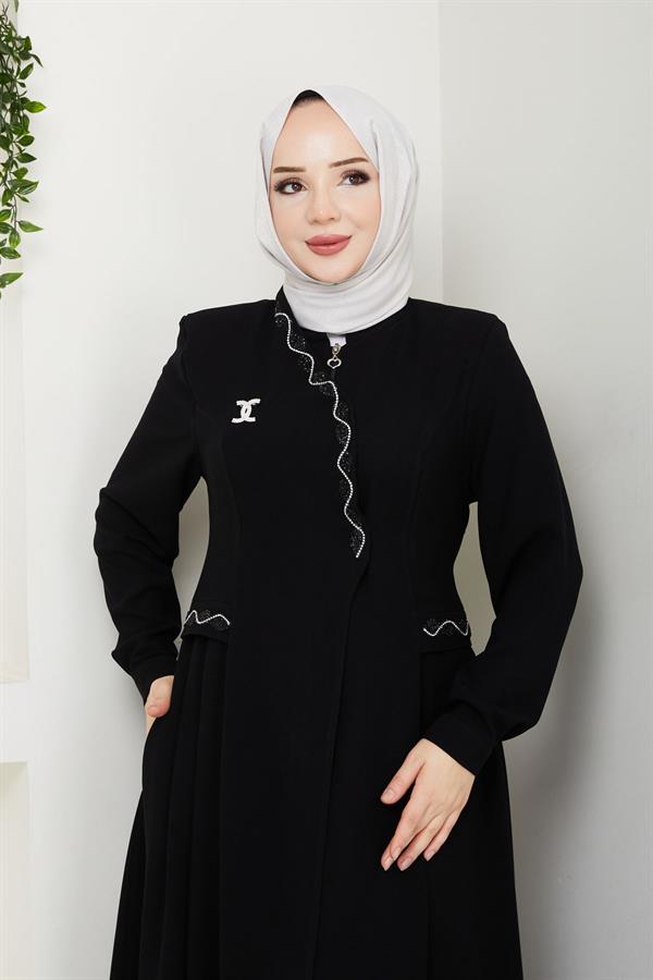 ROZETLİ GİZLİ ÇITÇITLI TAŞ DETAYLI FERACE