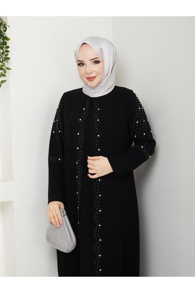 Büyük Beden Tam Boy Pelerinli Anne Elbisesi -siyah