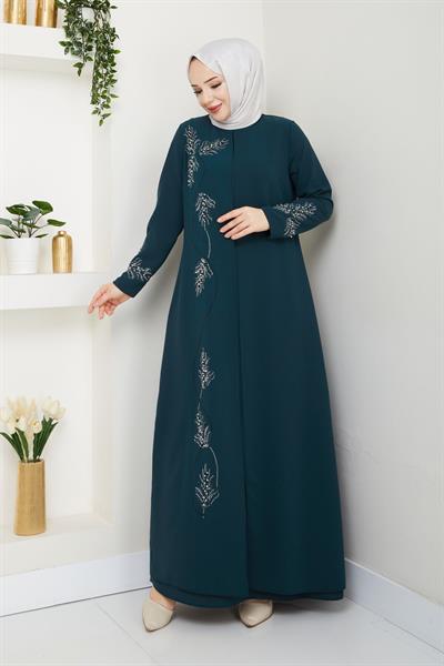 Büyük Beden Yaprak Taşlı Anne Elbisesi En7008