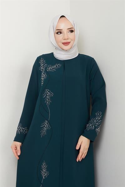 Büyük Beden Yaprak Taşlı Anne Elbisesi En7008
