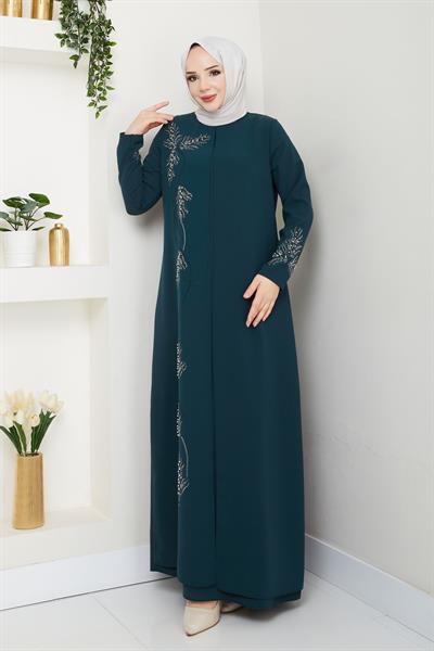 Büyük Beden Yaprak Taşlı Anne Elbisesi En7008