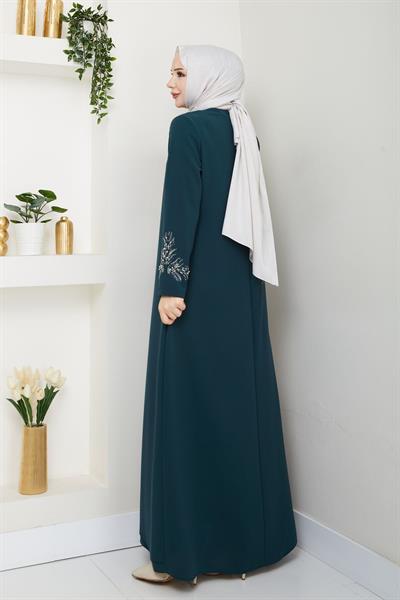 Büyük Beden Yaprak Taşlı Anne Elbisesi En7008