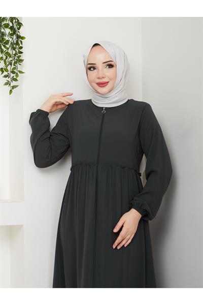 Hac Ve Umrelik Büzgü Detaylı Medine Ipeği Ferace -füme