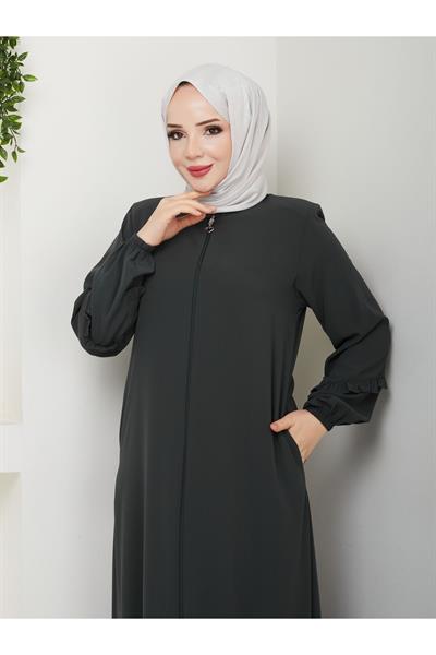 KÖŞELİ BÜZGÜ DETAYLI MEDİNE İPEĞİ FERACE