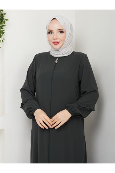 KÖŞELİ BÜZGÜ DETAYLI MEDİNE İPEĞİ FERACE