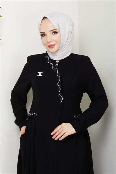 ROZETLİ GİZLİ ÇITÇITLI TAŞ DETAYLI FERACE