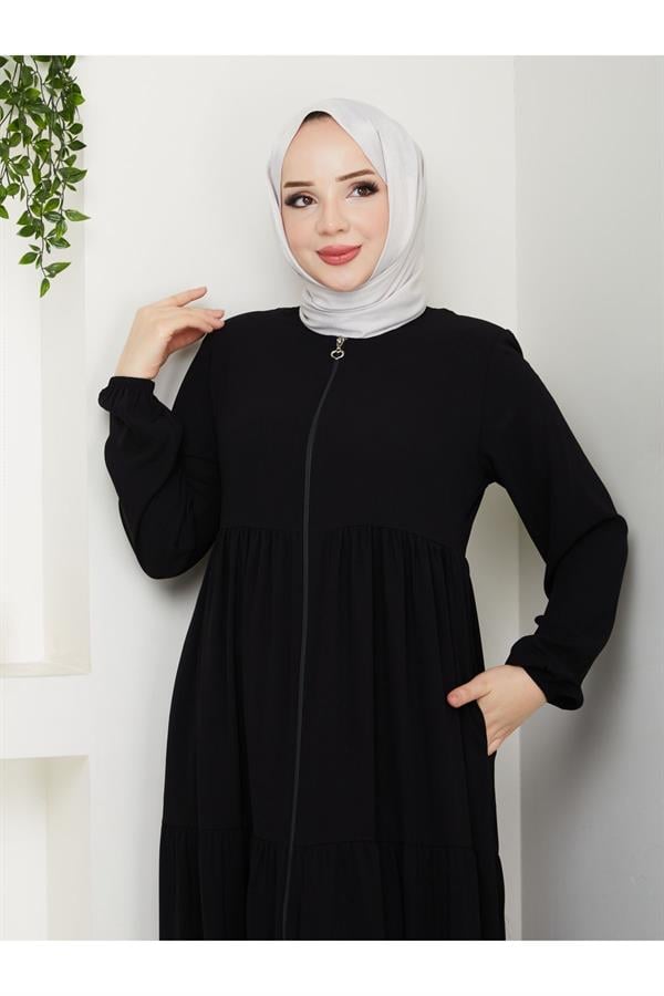 ÜÇ KATLI BÜZGÜ DETAYLI MEDİNE İPEĞİ FERACE