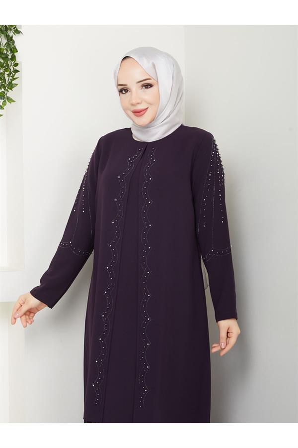 Yelpaze Taşlı Büyük Beden Anne Elbisesi