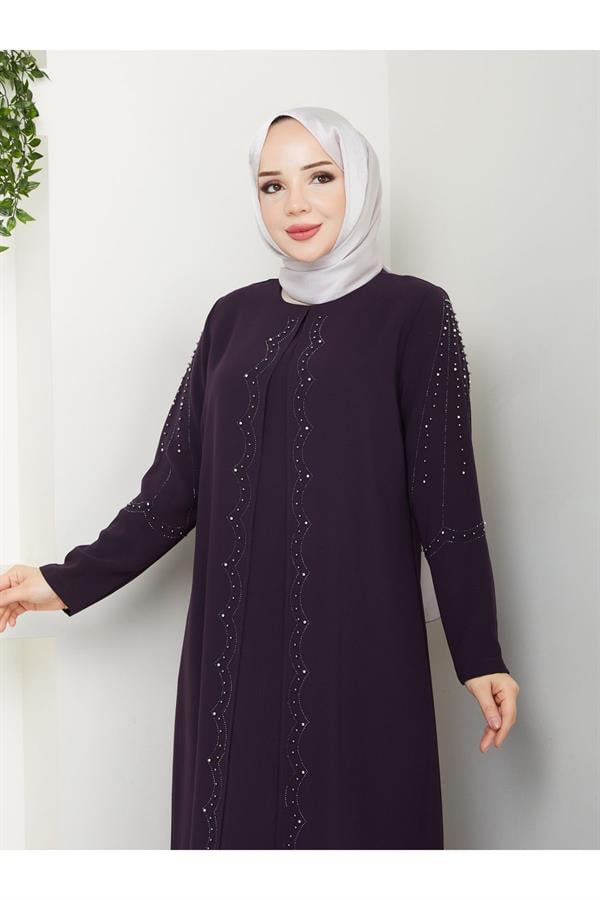 Yelpaze Taşlı Büyük Beden Anne Elbisesi