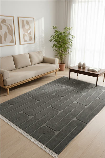 Antrasit Jenerio Dokuma Tabanlı İskandinav Halı