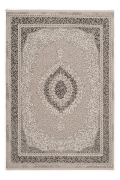 Antrasit Klasik Göbekli Lazer Kesim Çerçeveli Cashmira Halı