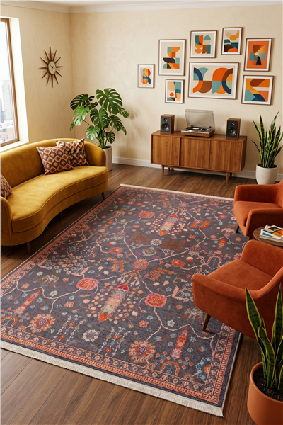 Antrasit-Mavi Zamanın İzi Modern Vintage Sisal Halı