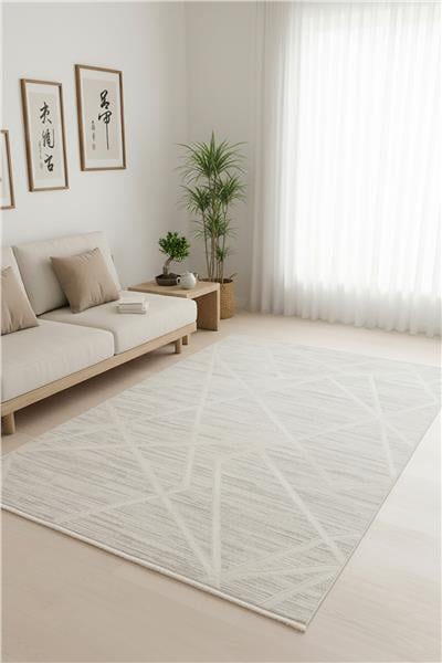 Bej Antialerjik Yumuşak Dokulu İskandinav Halı