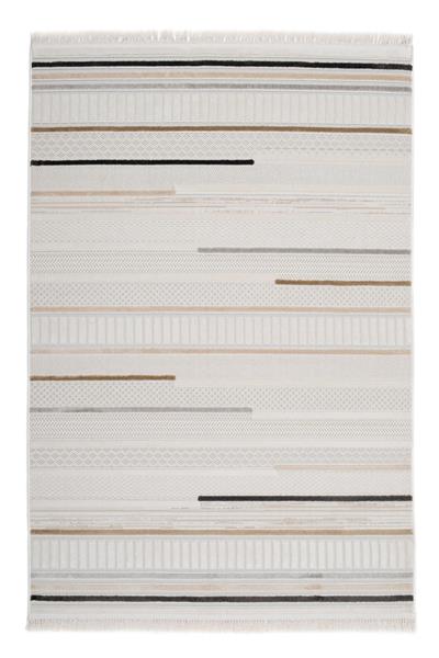 Bej Çizgi Desenli Modern İskandinav Halı
