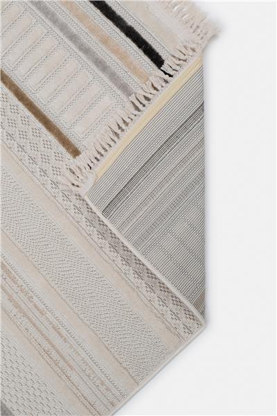 Bej Çizgi Desenli Modern İskandinav Halı