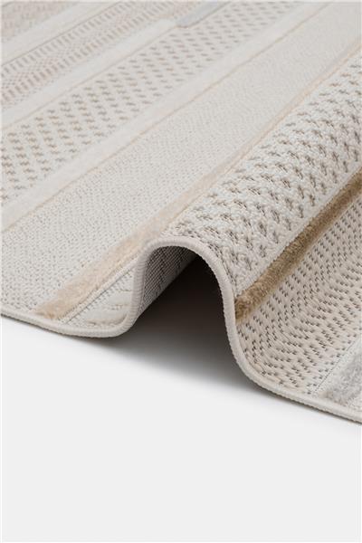 Bej Çizgi Desenli Modern İskandinav Halı