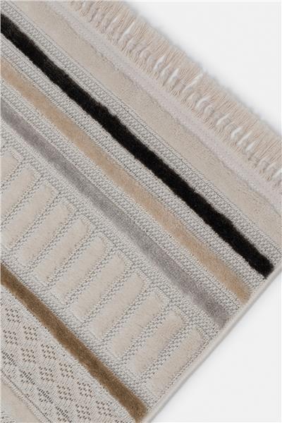 Bej Çizgi Desenli Modern İskandinav Halı