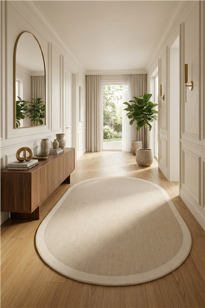 Bej Hasır Doku Oval Sisal Halı