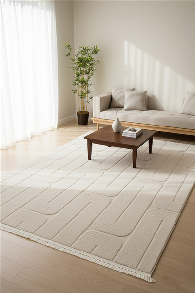 Bej Jenerio Dokuma Tabanlı İskandinav Halı